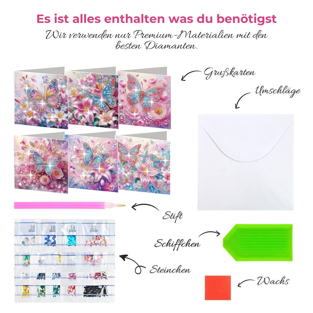 5D Diamond Painting Grußkarten – Schmetterlingszauber 6 Stück, Unique-Diamond