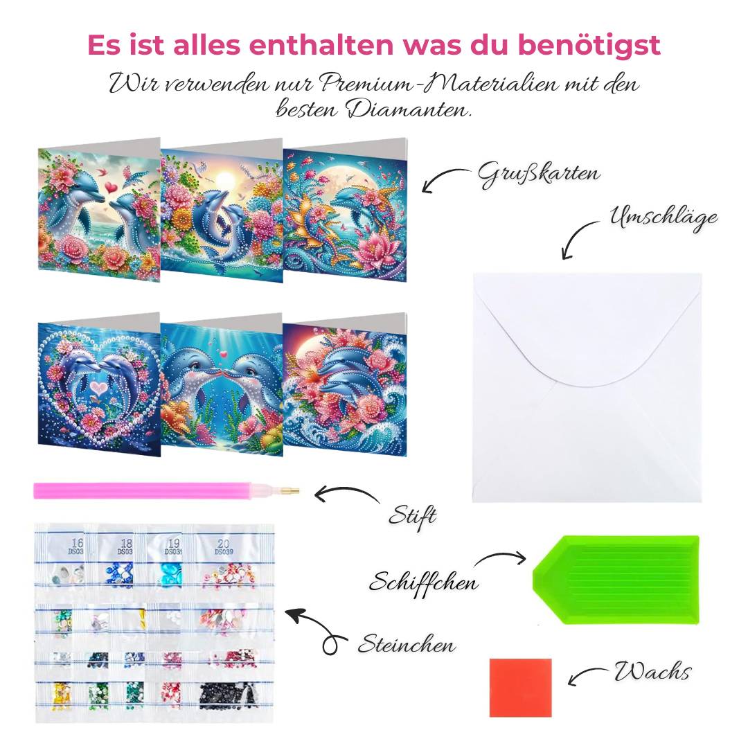5D Diamond Painting Grußkarten – Delfinliebe Edition, Unique-Diamond