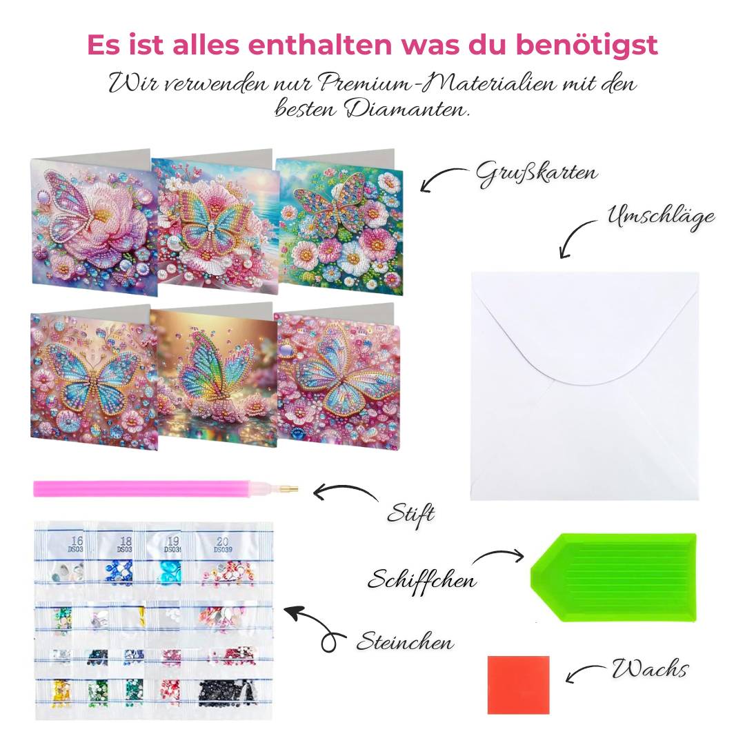 5D Diamond Painting Grußkarten – Glanzvolle Schmetterlingszauber, Unique-Diamond