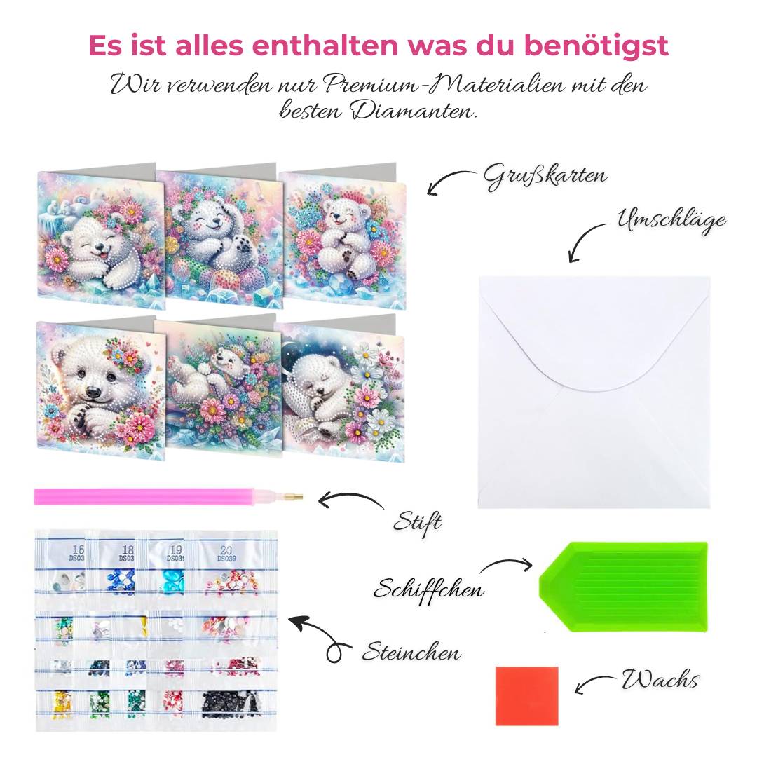 5D Diamond Painting Grußkarten – Kuschelige Eisbären, Unique-Diamond