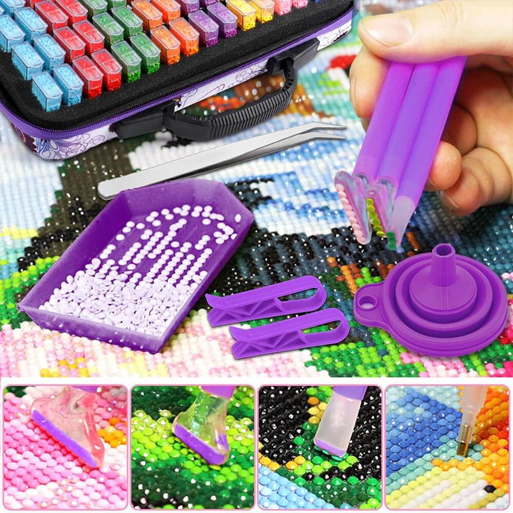 Diamond Painting Koffer Schmetterlinge mit 80 Fächern + Zubehör, Unique-Diamodn