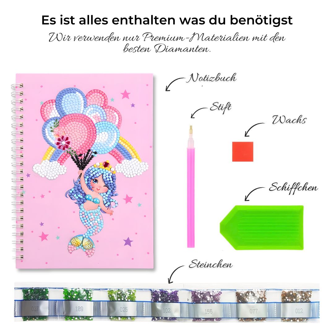 Diamond Painting Notizbuch Meerjungfrau mit Luftballons, Unique-Diamond