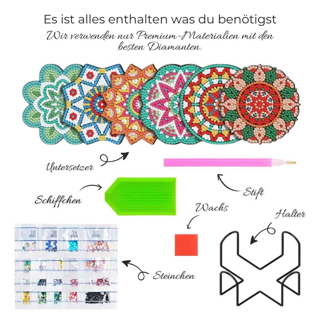 5D Diamond Painting Untersetzer Mandala Blumen, Unique-Diamond