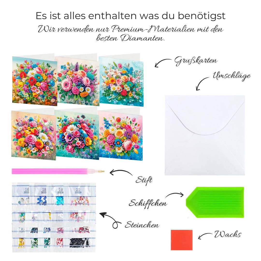 5D Diamond Painting Grußkarten – Blumenzauber 6 Stück, Unique-Diamond