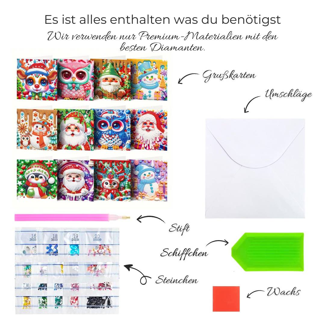 5D Diamond Painting Grußkarten – Weihnachtsfreunde, Unique-Diamond