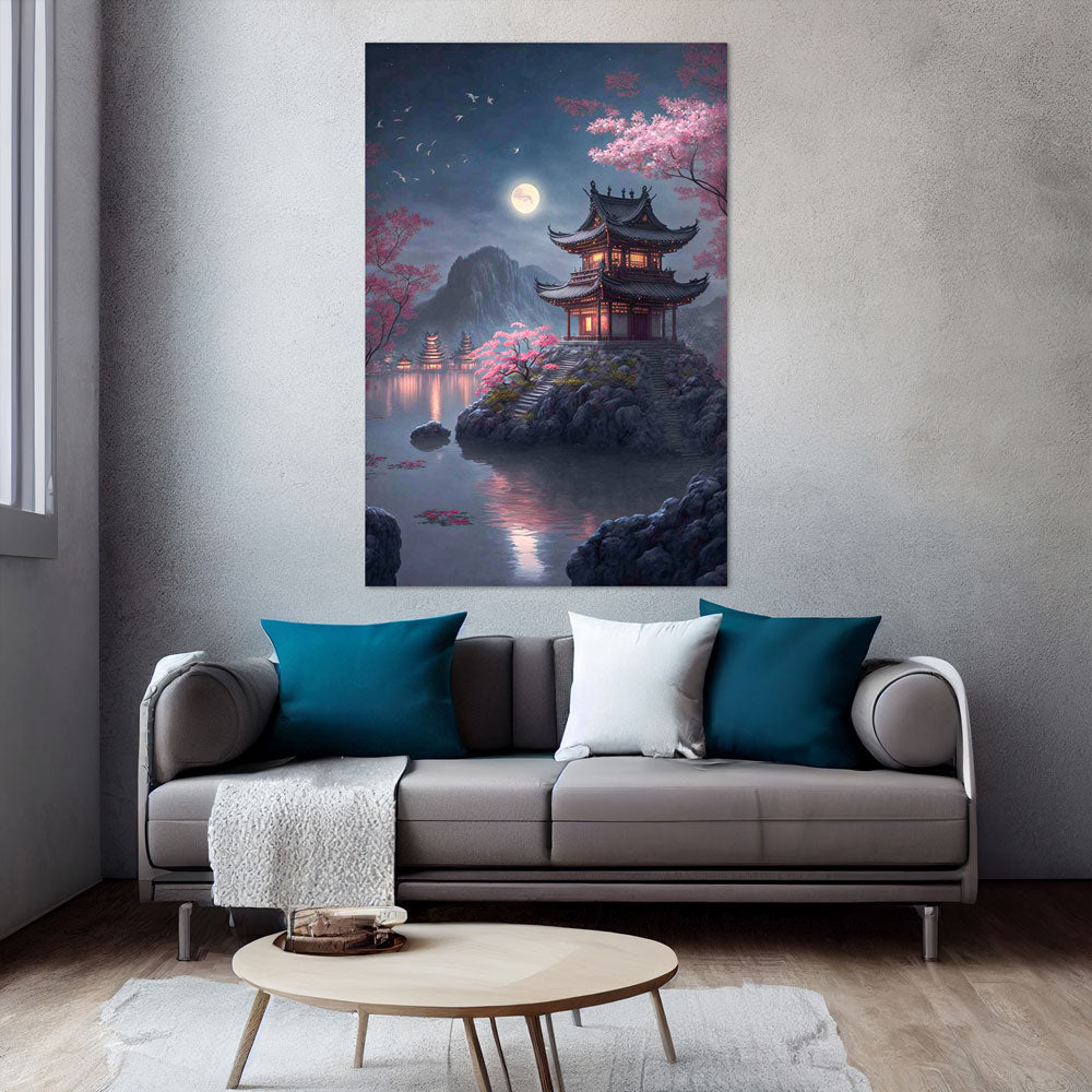 5D Diamond Painting Japanisches Haus am See, Unique-Diamond