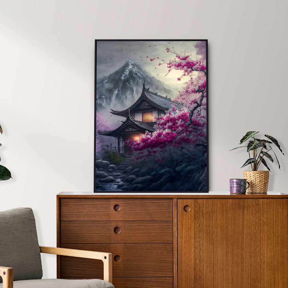 5D Diamond Painting Japanisches Haus in den Bergen, Unique-Diamond
