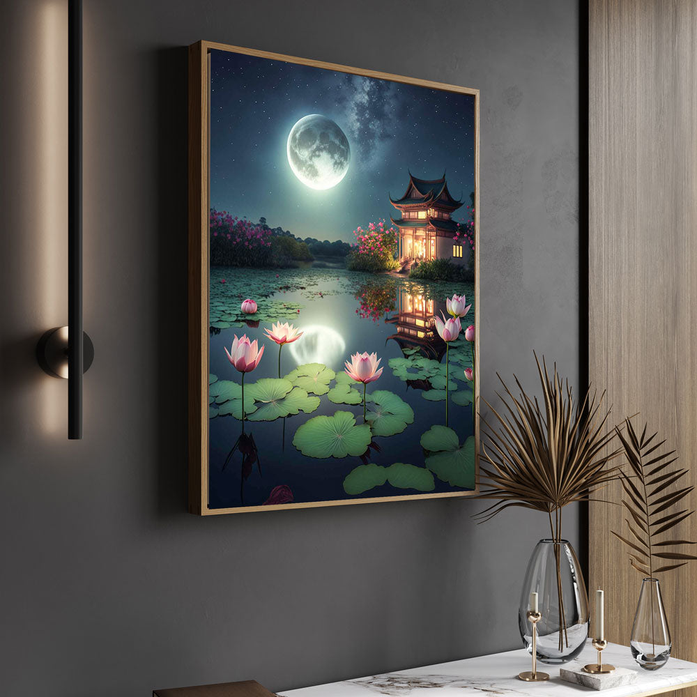5D Diamond Painting Lotus Teich, Unique-Diamond
