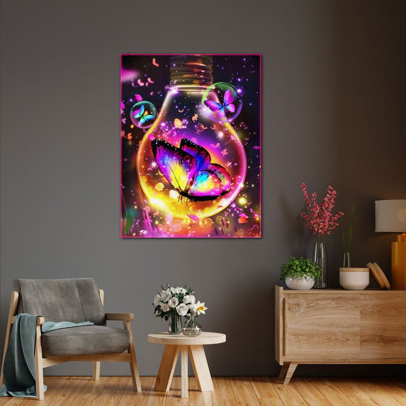 5D Diamond Painting AB Steine Glühbirne mit Schmetterling - Unique-Diamond
