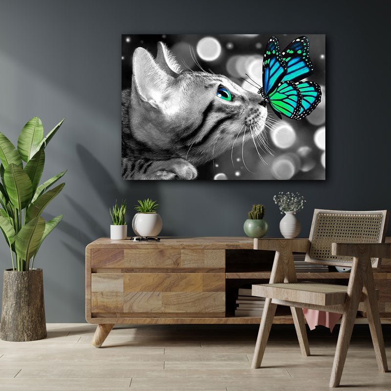 5D Diamond Painting AB Steine Katze mit Schmetterling - Unique-Diamond