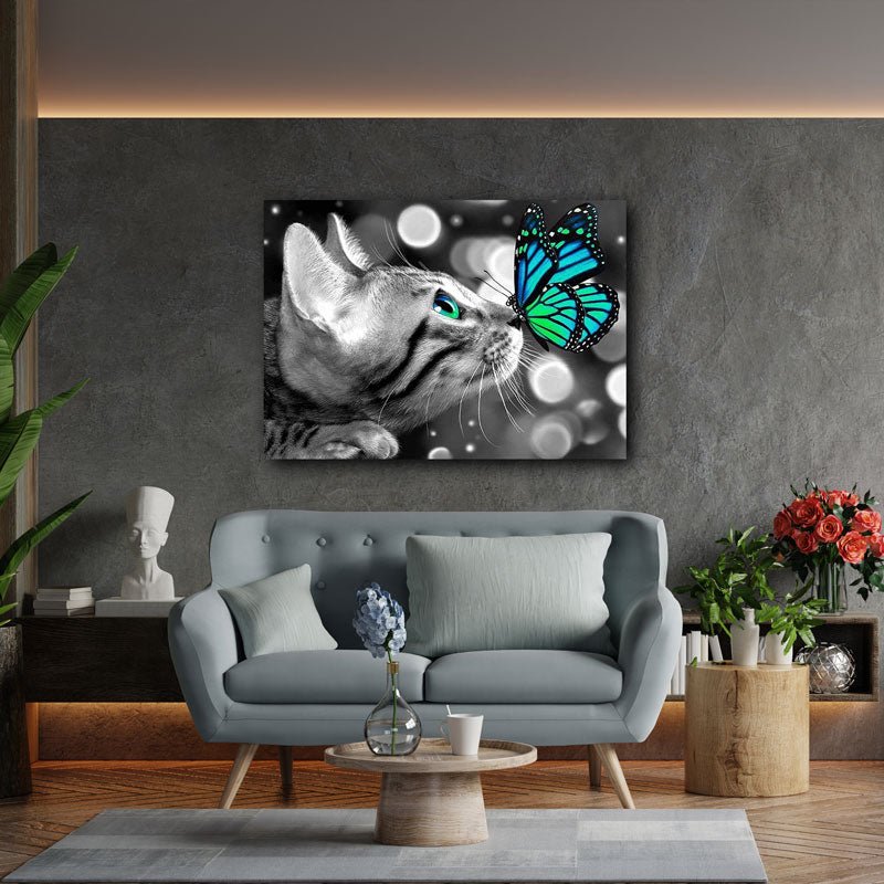 5D Diamond Painting AB Steine Katze mit Schmetterling - Unique-Diamond