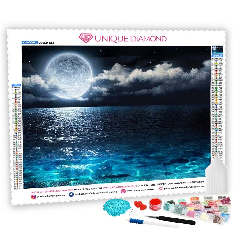 5D Diamond Painting Fantasy Mondschein am Strand - Unique-Diamond