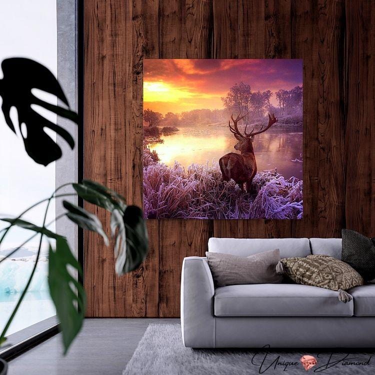 5D Diamond Painting Hirsch bei Sonnenuntergang - Unique-Diamond