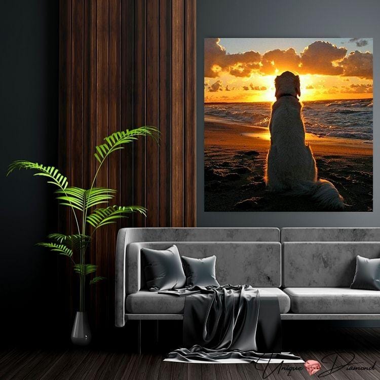 5D Diamond Painting Hund beim Sonnenuntergang - Unique-Diamond