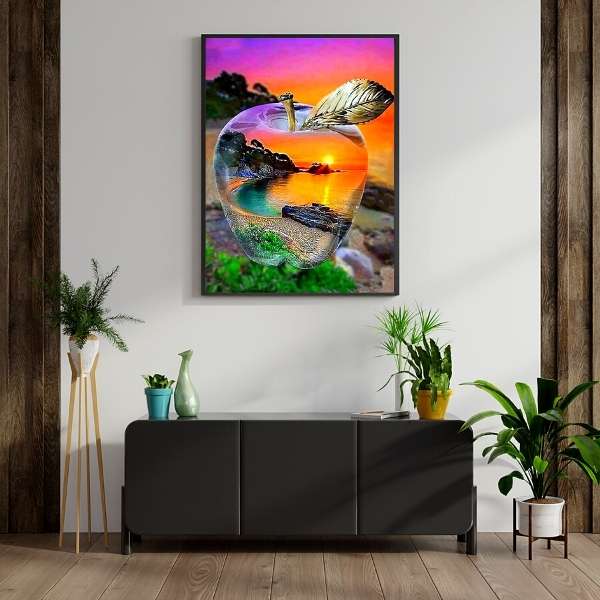 5D Diamond Painting transparenter Apfel am Strand - Unique-Diamond
