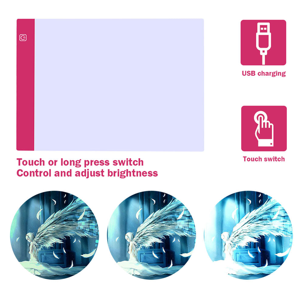 Diamond Painting LED-Pad Pink + Zubehör A4, Unique-Diamond